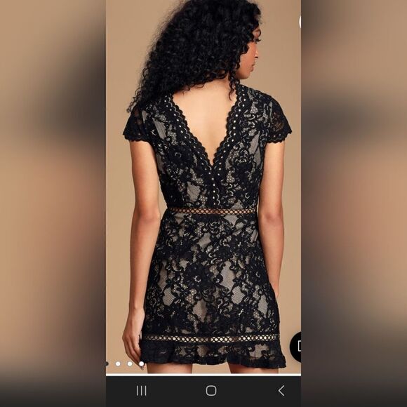 Lulu's To the Moon and Back Black Lace Short Sleeve Mini Dress size Xs - Picture 3 of 9